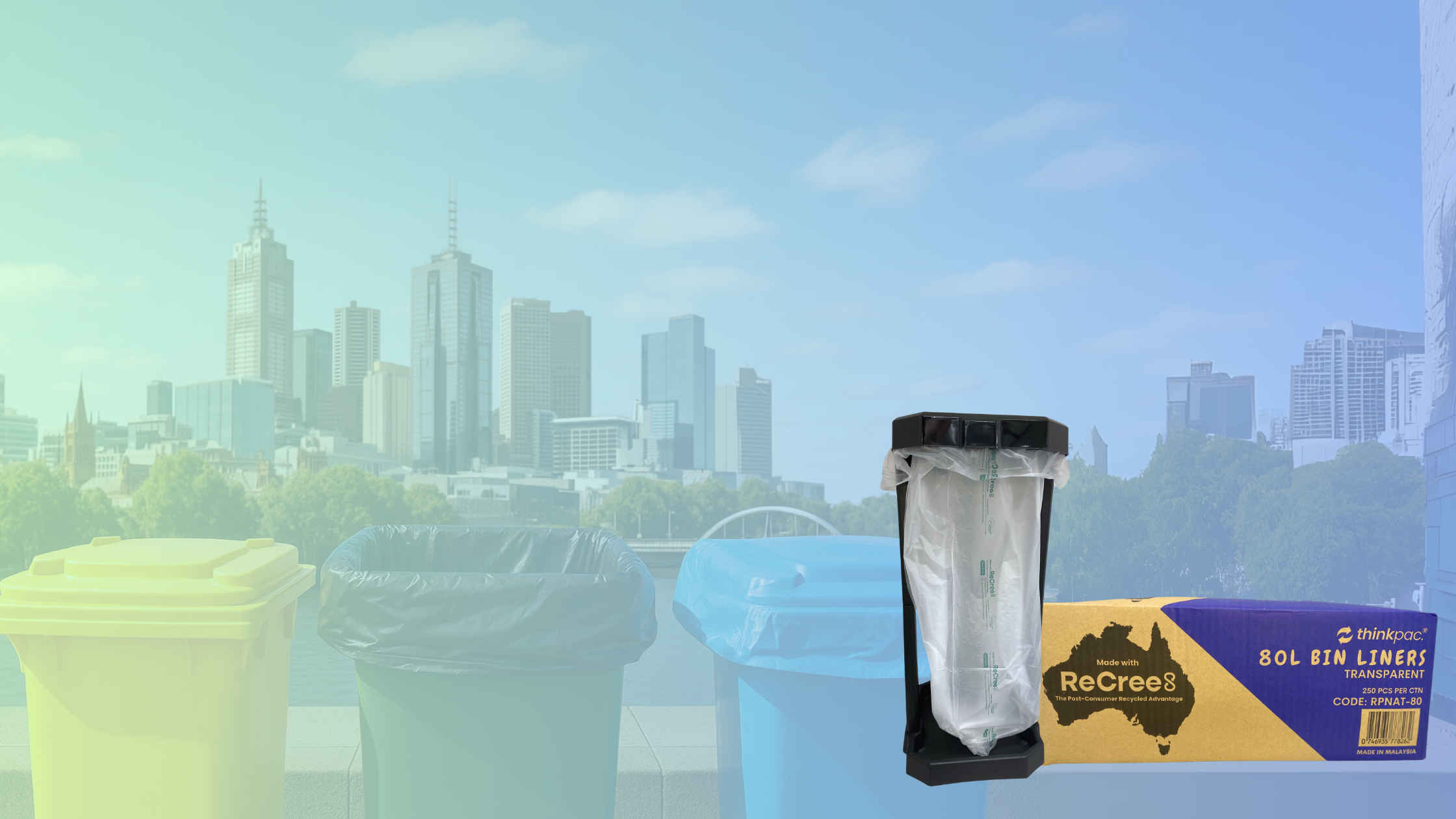 PCR bin liners made from recycled plastic packaging