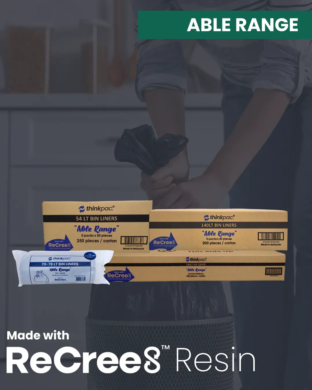 Able Range all purpose bin liners by thinkpac