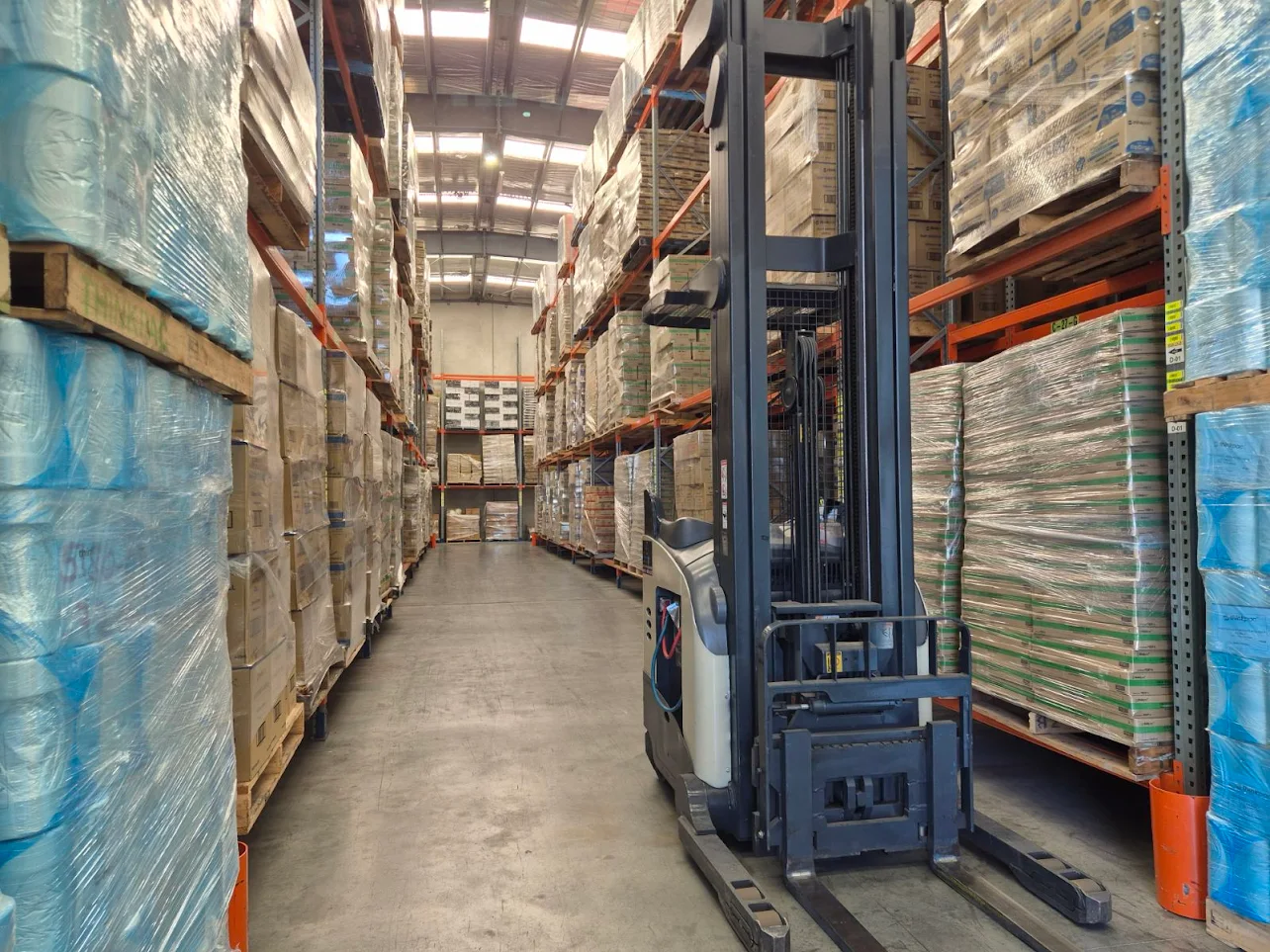 thinkpac Melbourne warehouse with palletised PCR packaging stock for Australian business supply
