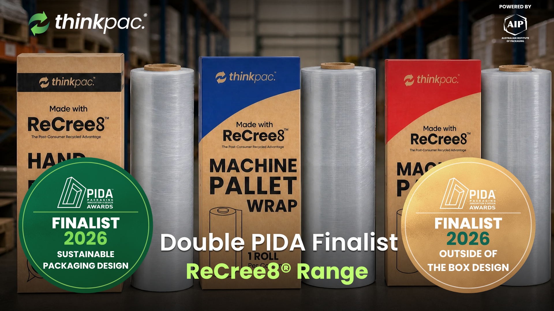 PIDA Awards double finalist thinkpac ReCree8 PCR Pallet Wrap Range